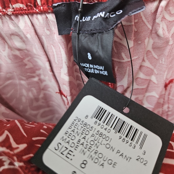 Club Manaco Designer Belted Pants Cherry White Silky Cream Pockets Flare M NWT - Picture 15 of 15